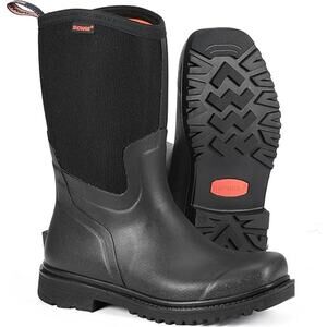 Showave Square Toe Insulated Rain Rubber Boots for Men - Black, Size 11
